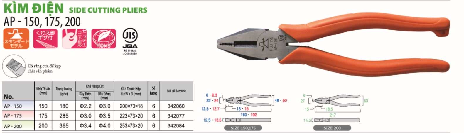 Hình ảnh 1 của mặt hàng Kìm điện 175mm Fujiya AP-175