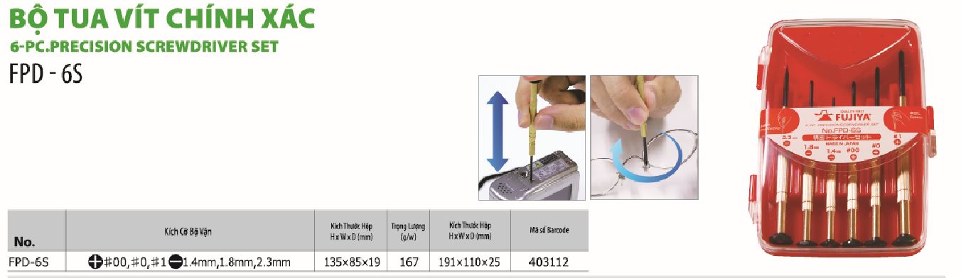 Hình ảnh 1 của mặt hàng Bộ tua vít chính xác Fujiya FPD-6S