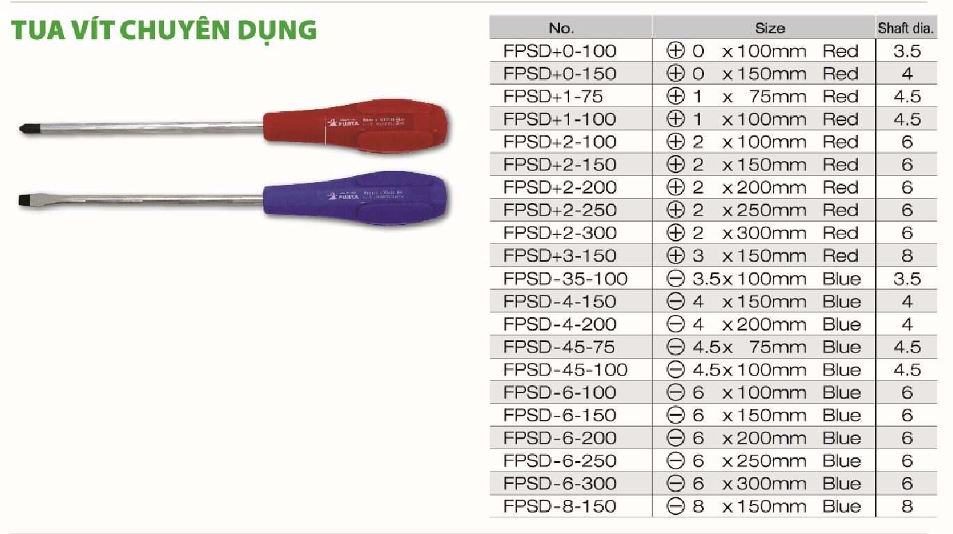 Hình ảnh 1 của mặt hàng Tua vít chuyên dụng 240mm Fujiya FPSD+0-150