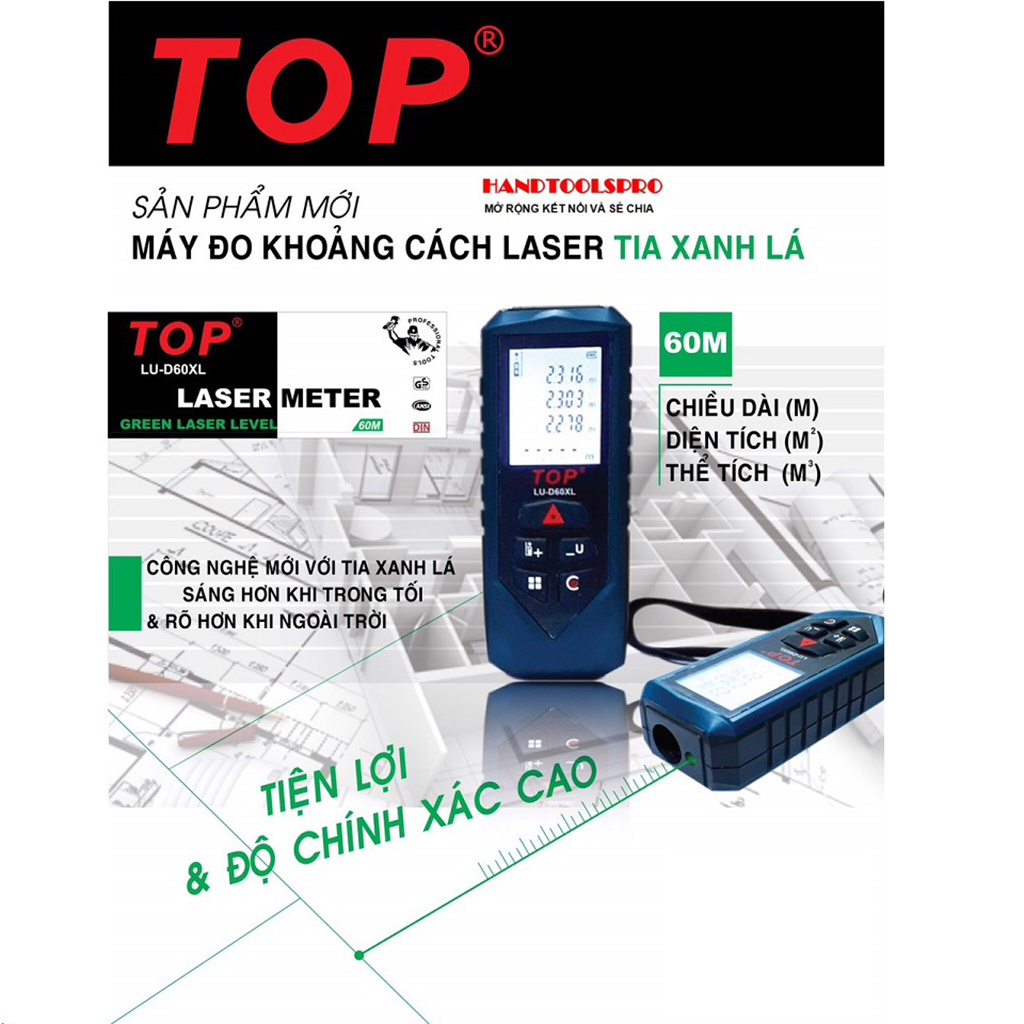 Hình ảnh 1 của mặt hàng Máy đo khoảng cách laser 60 mét tia xanh lá TOP