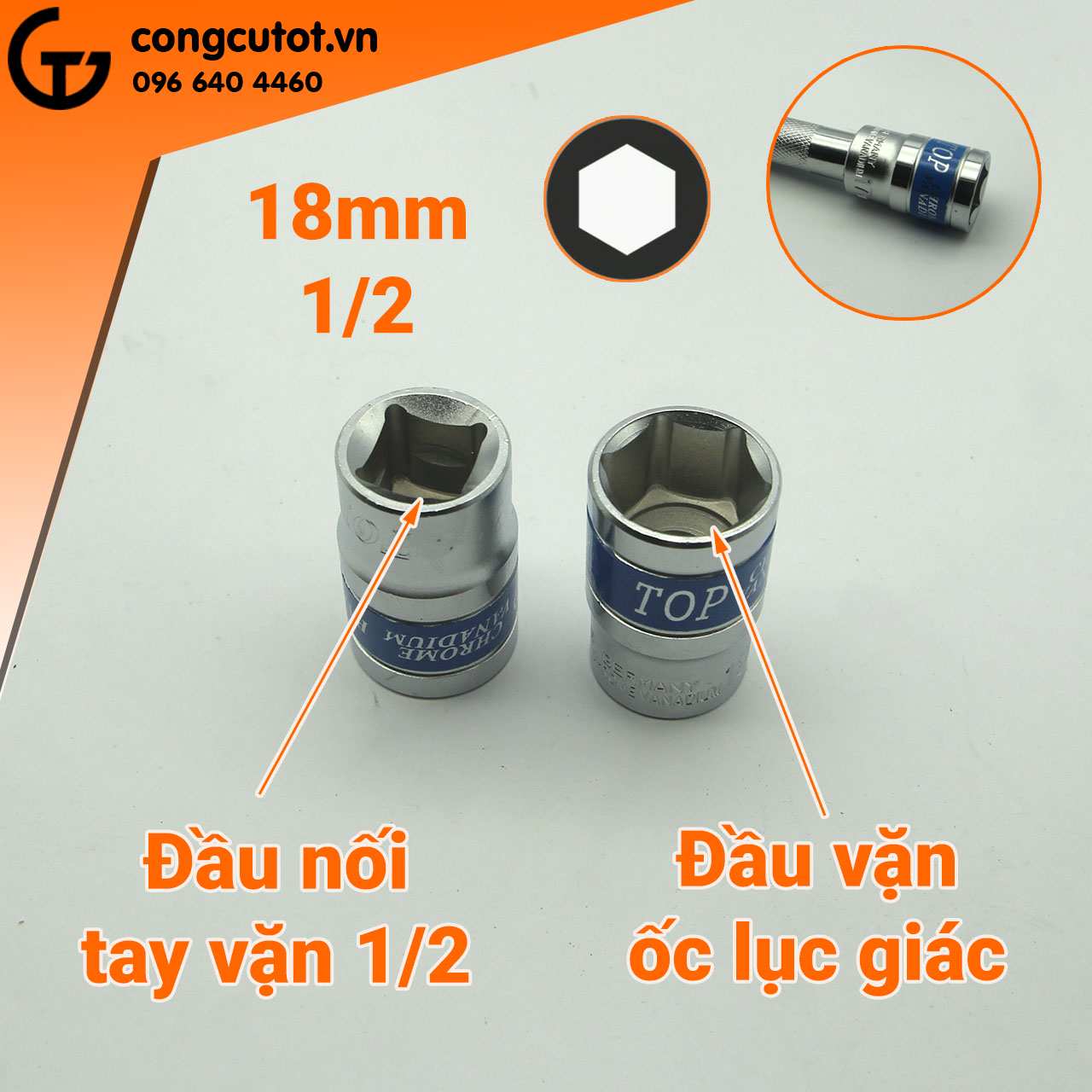 Hình ảnh 11 của mặt hàng Đầu tuýp lục giác Đức 1/2" 18mm TOP