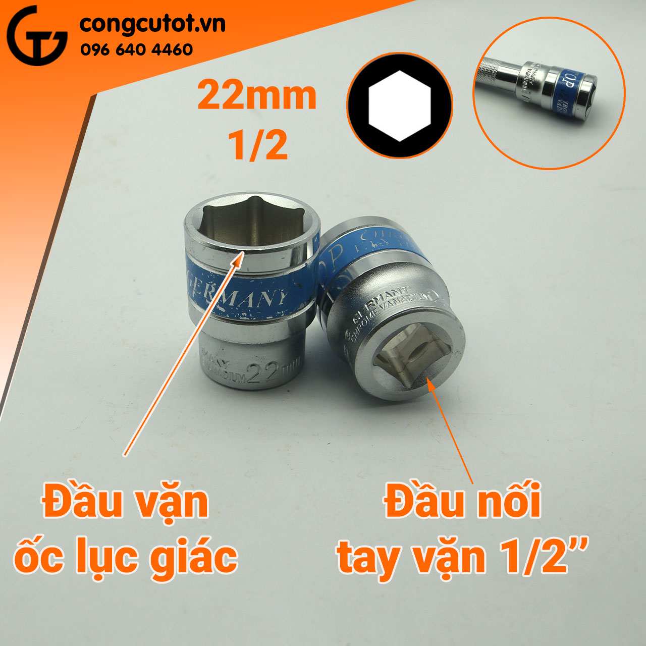 Hình ảnh 11 của mặt hàng Đầu tuýp lục giác Đức 1/2" 22mm TOP