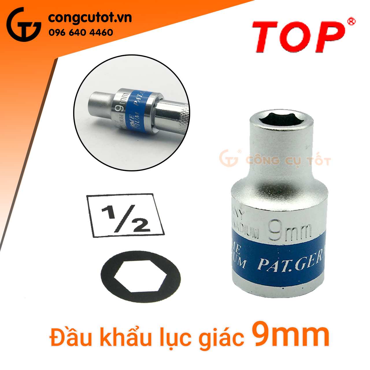 Hình ảnh 12 của mặt hàng Đầu tuýp lục giác Đức 1/2" 9mm TOP