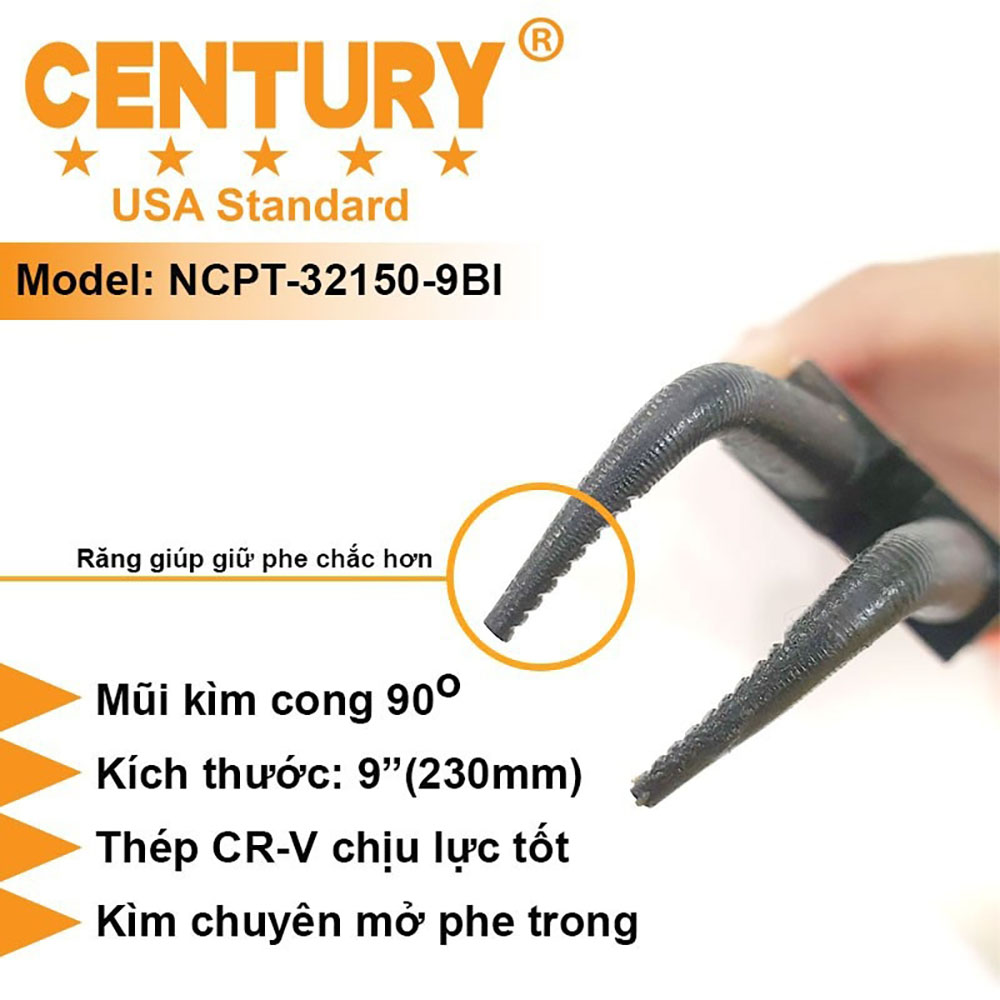 Hình ảnh 4 của mặt hàng Kìm mở phe trong mũi cong 9inch Century