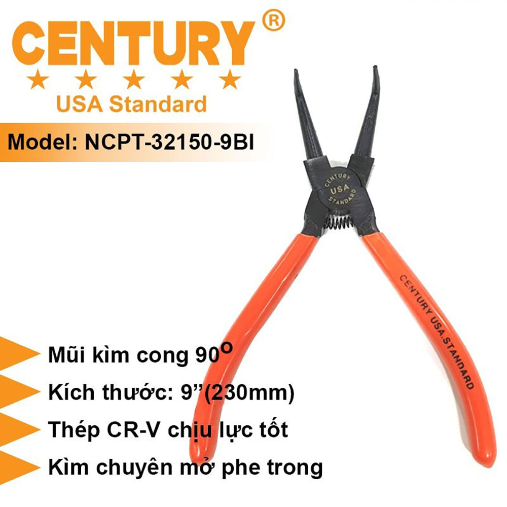 Hình ảnh 3 của mặt hàng Kìm mở phe trong mũi cong 9inch Century