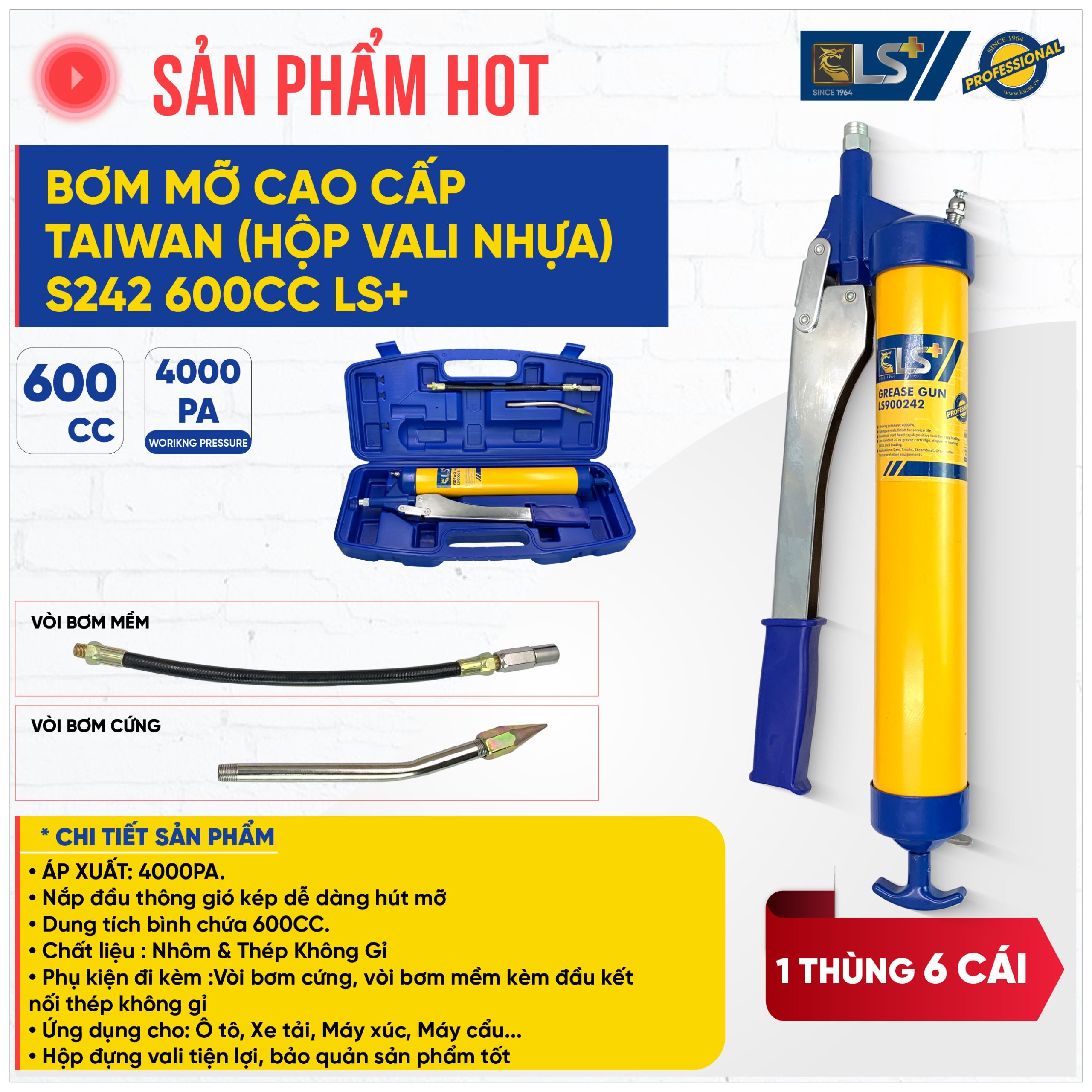 Hình ảnh 1 của mặt hàng Bơm mỡ cao cấp Taiwan hộp vali 600cc LS+