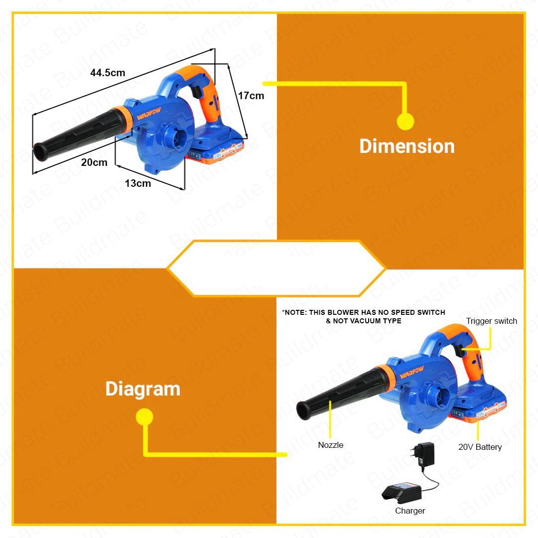 Hình ảnh 8 của mặt hàng Máy thổi bụi dùng pin Lithium-ion 20V Wadfow WBLP511