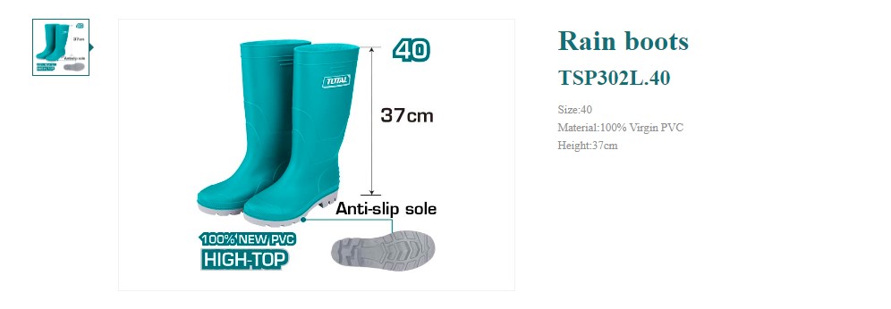 Hình ảnh 5 của mặt hàng Ủng đi mưa PVC cỡ 40 Total TSP302L.40