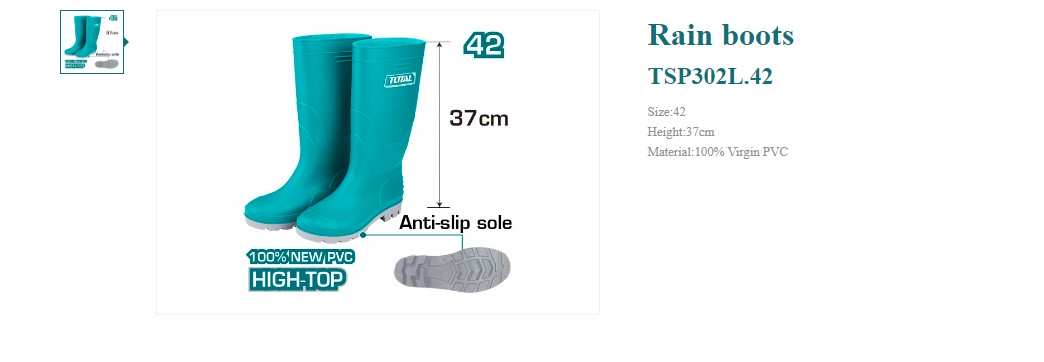 Hình ảnh 6 của mặt hàng Ủng đi mưa PVC cỡ 42 Total TSP302L.42