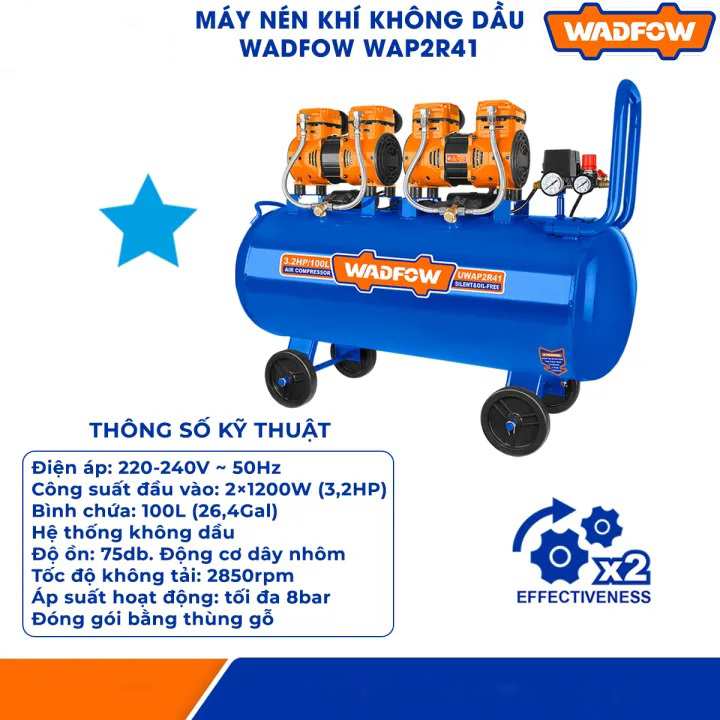 Hình ảnh 1 của mặt hàng Máy nén khí (không dầu) 2400W-100L Wadfow WAP2R41