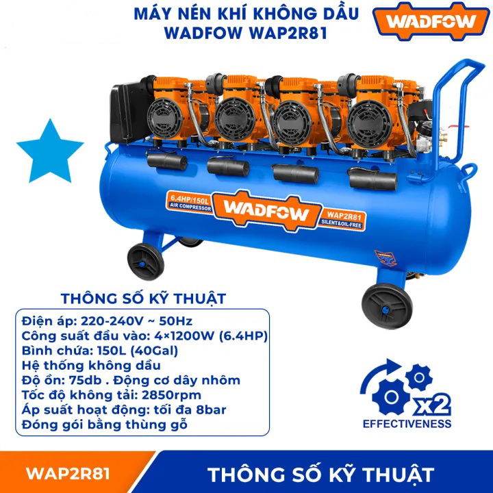 Hình ảnh 1 của mặt hàng Máy nén khí (không dầu) 4800W-150L Wadfow WAP2R81