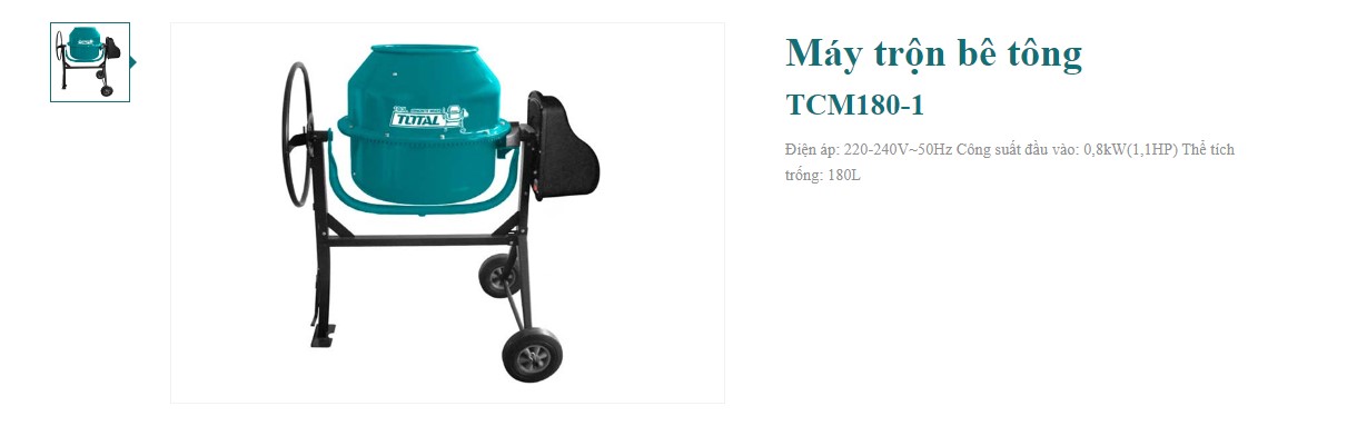 Hình ảnh 3 của mặt hàng Máy trộn bê tông 0.8kW Total TCM180-1