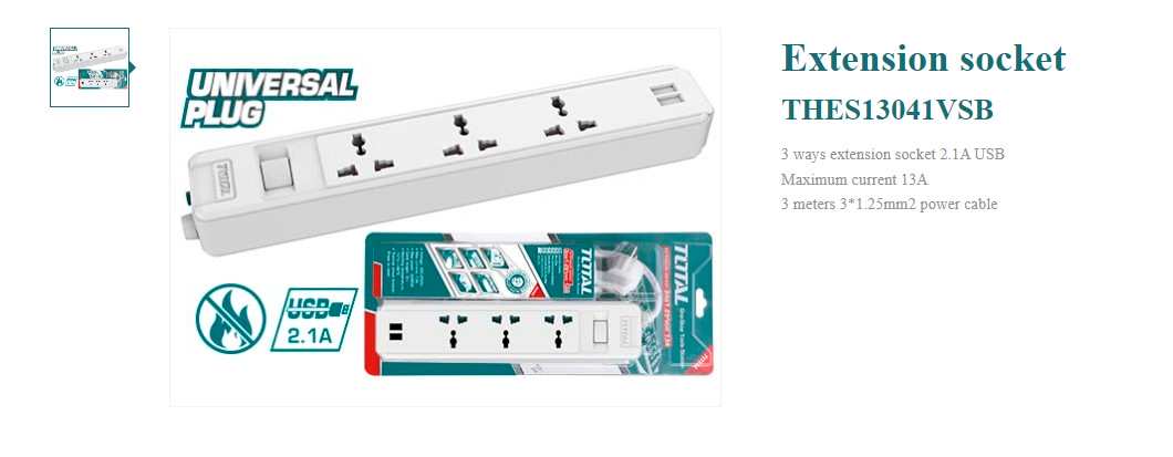 Hình ảnh 1 của mặt hàng Ổ cắm điện 3 chấu có cổng USB Total THES13041VSB