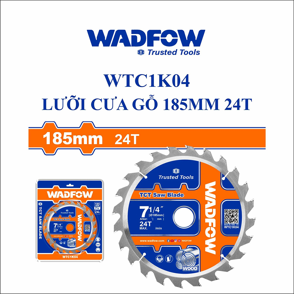 Hình ảnh 5 của mặt hàng Lưỡi cưa gỗ 185mm 24T Wadfow WTC1K04