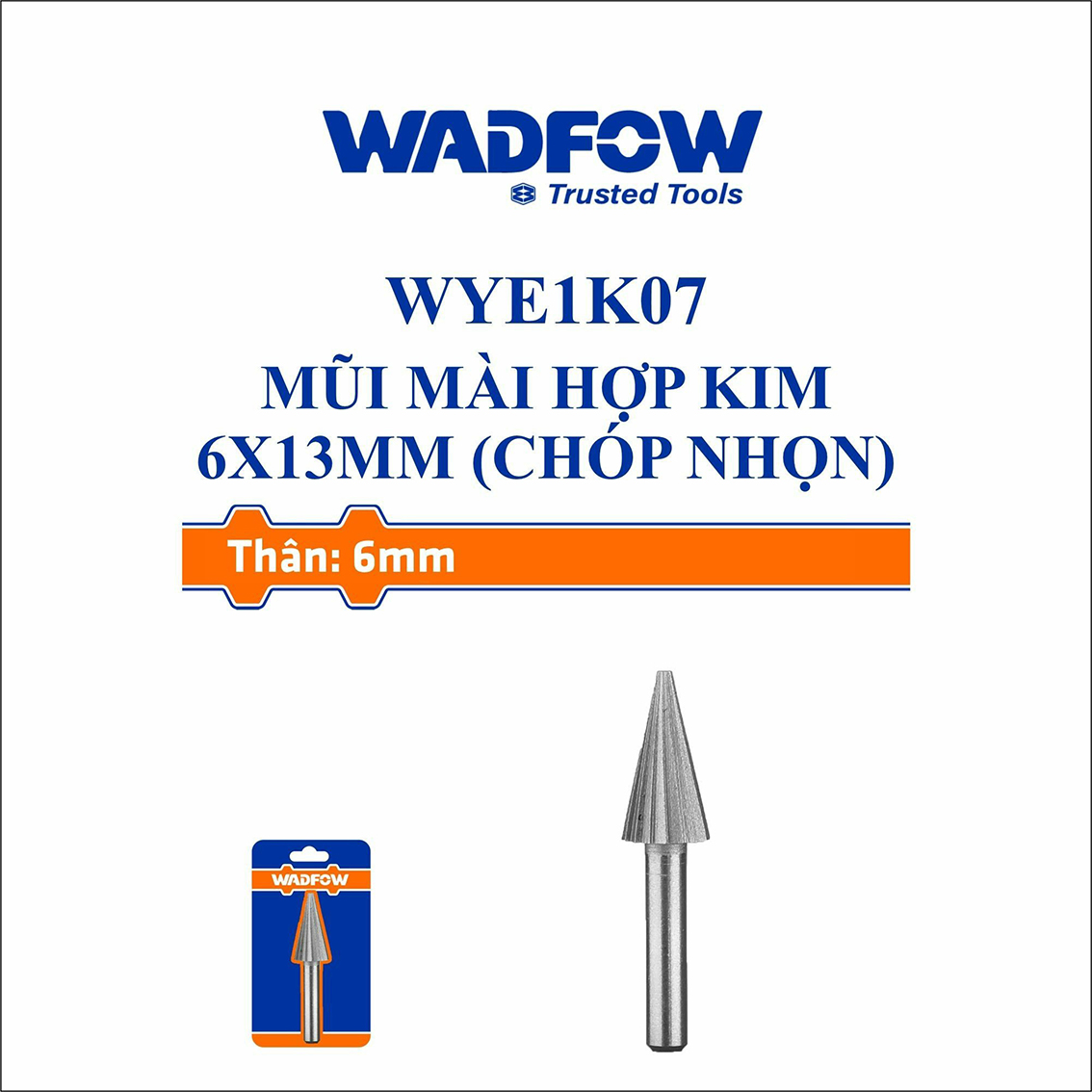 Hình ảnh 3 của mặt hàng Mũi mài hợp kim 6x13mm (chóp nhọn) Wadfow WYE1K07