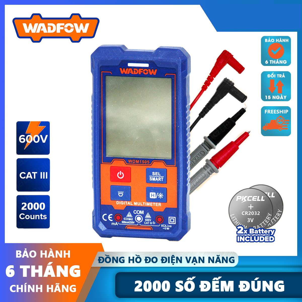 Hình ảnh 1 của mặt hàng Đồng hồ vạn năng kỹ thuật số 600V-2000 số đếm Wadfow WDM1505