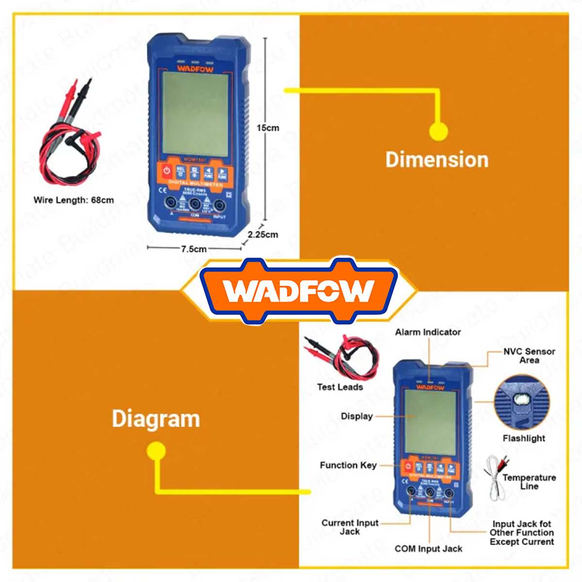 Hình ảnh 4 của mặt hàng Đồng hồ vạn năng kỹ thuật số 600V-6000 số đếm Wadfow WDM1507