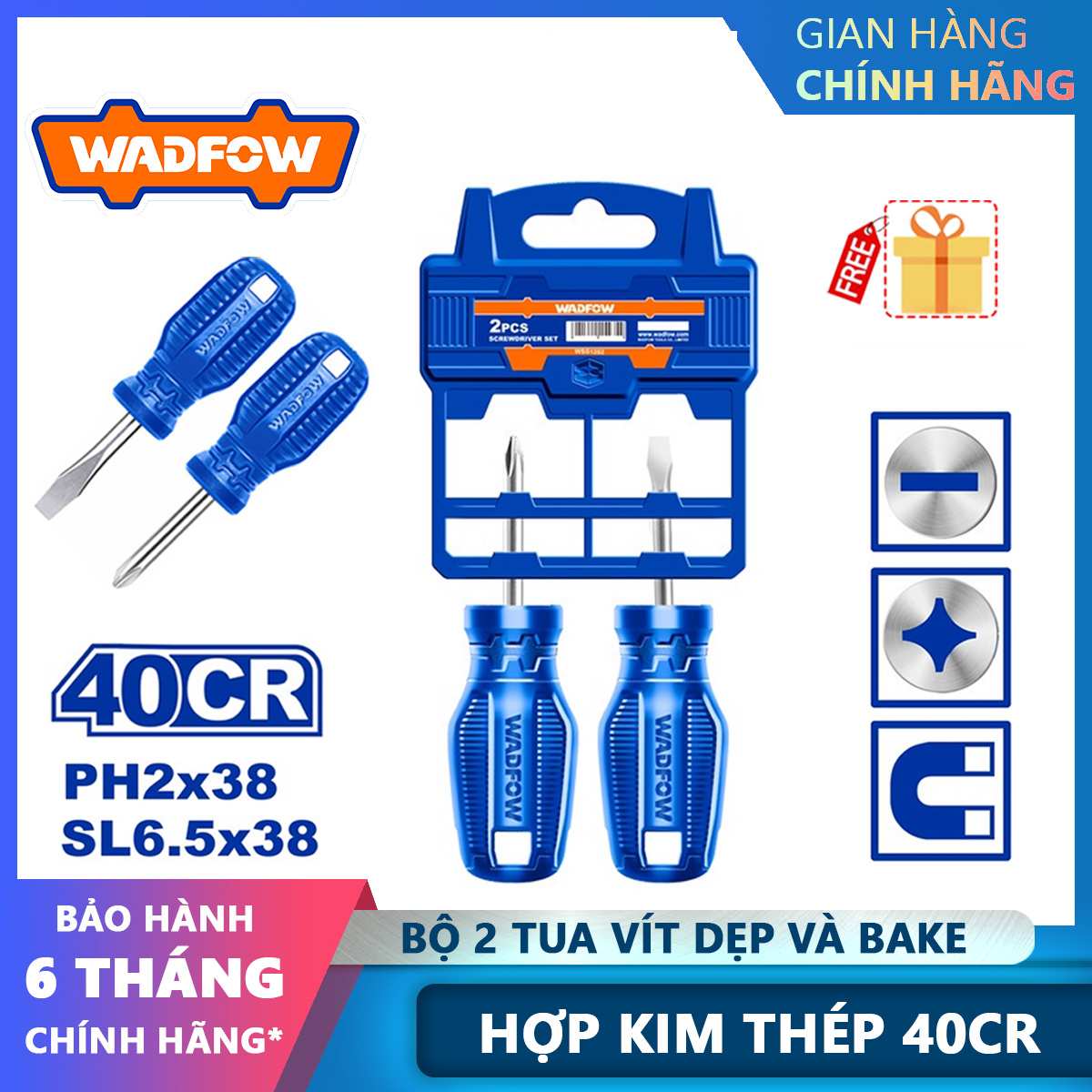 Hình ảnh 2 của mặt hàng Bộ 2 tua vít dẹp & bake 38mm wadfow WSS2202