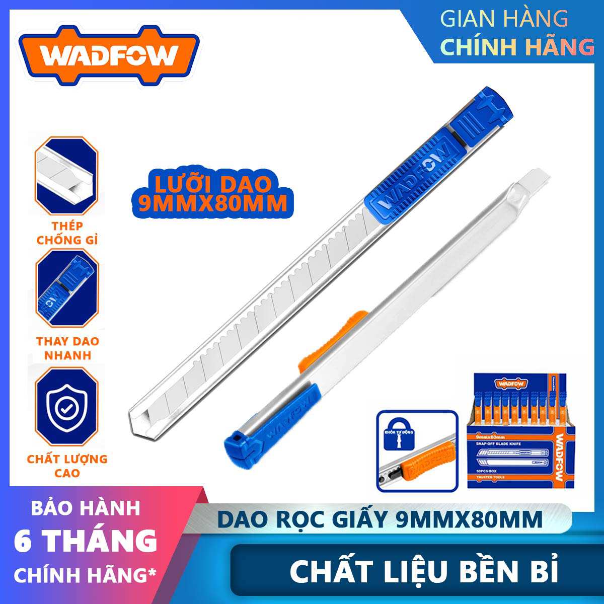 Hình ảnh 3 của mặt hàng Dao rọc giấy 9x80mm wadfow WSK1509