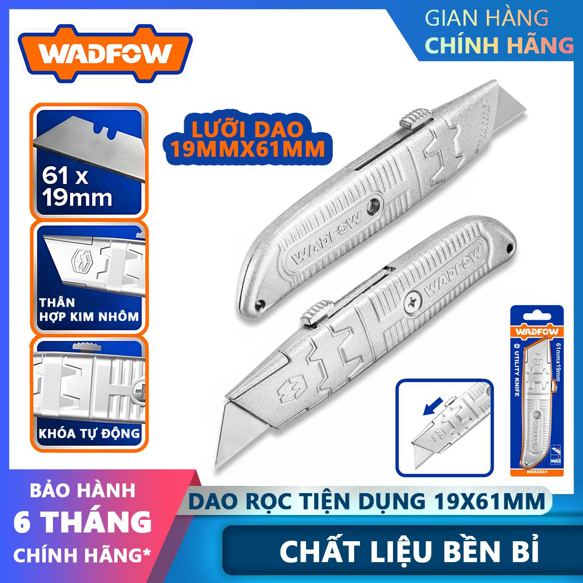 Hình ảnh 2 của mặt hàng Dao rọc tiện dụng 19x61mm wadfow WSK6661