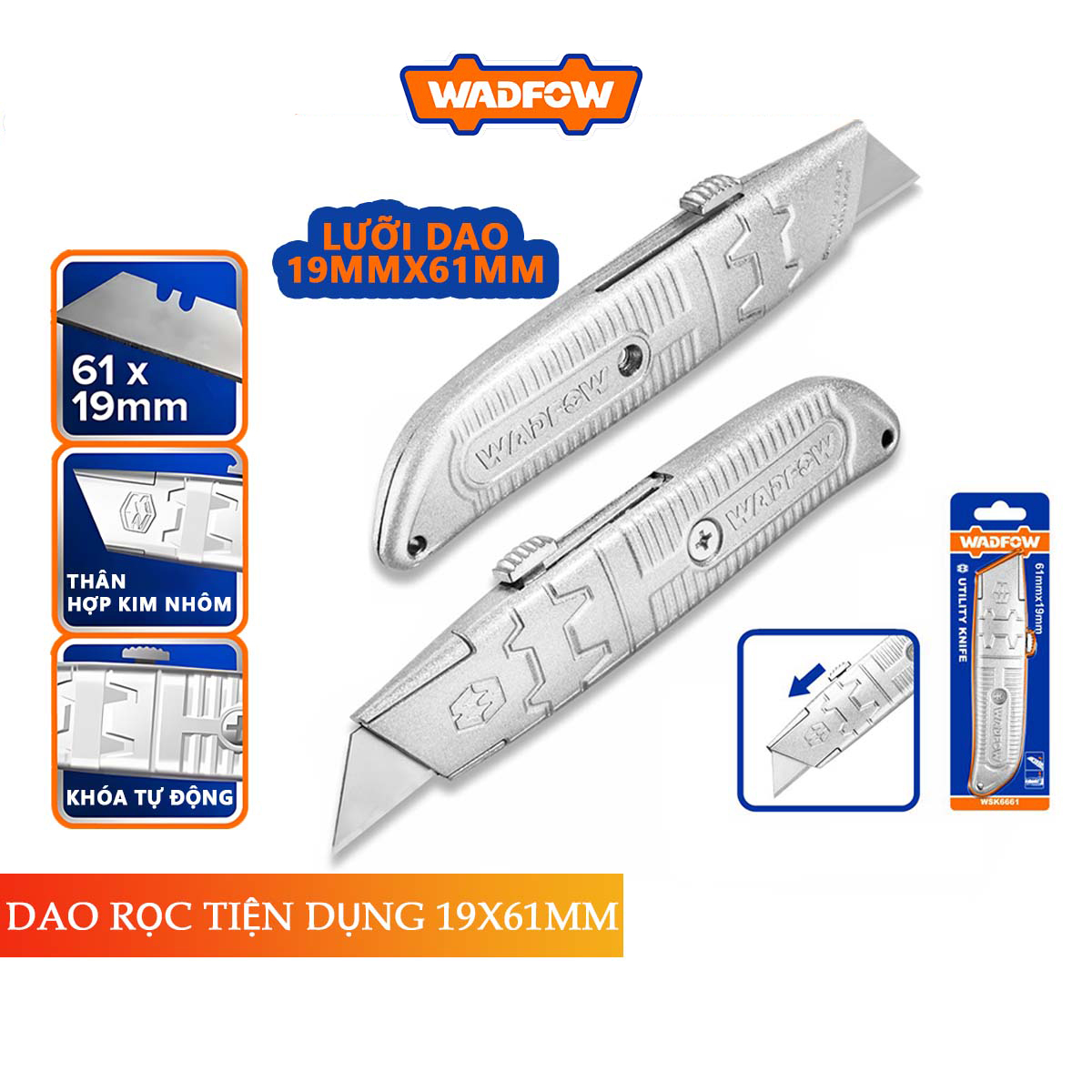 Hình ảnh 3 của mặt hàng Dao rọc tiện dụng 19x61mm wadfow WSK6661