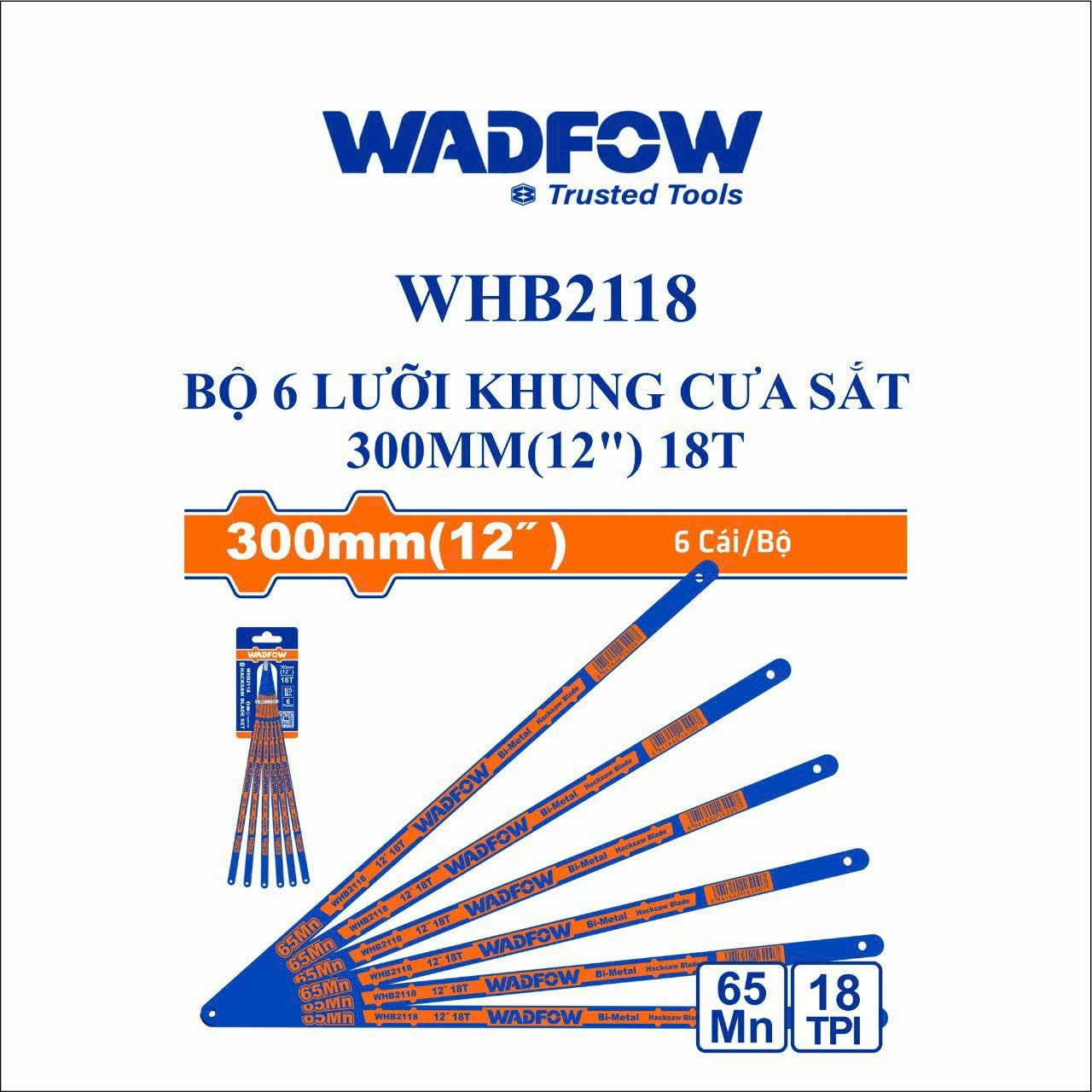 Hình ảnh 2 của mặt hàng Bộ 6 lưỡi khung cưa sắt 300mm(12") 18T wadfow WHB2118