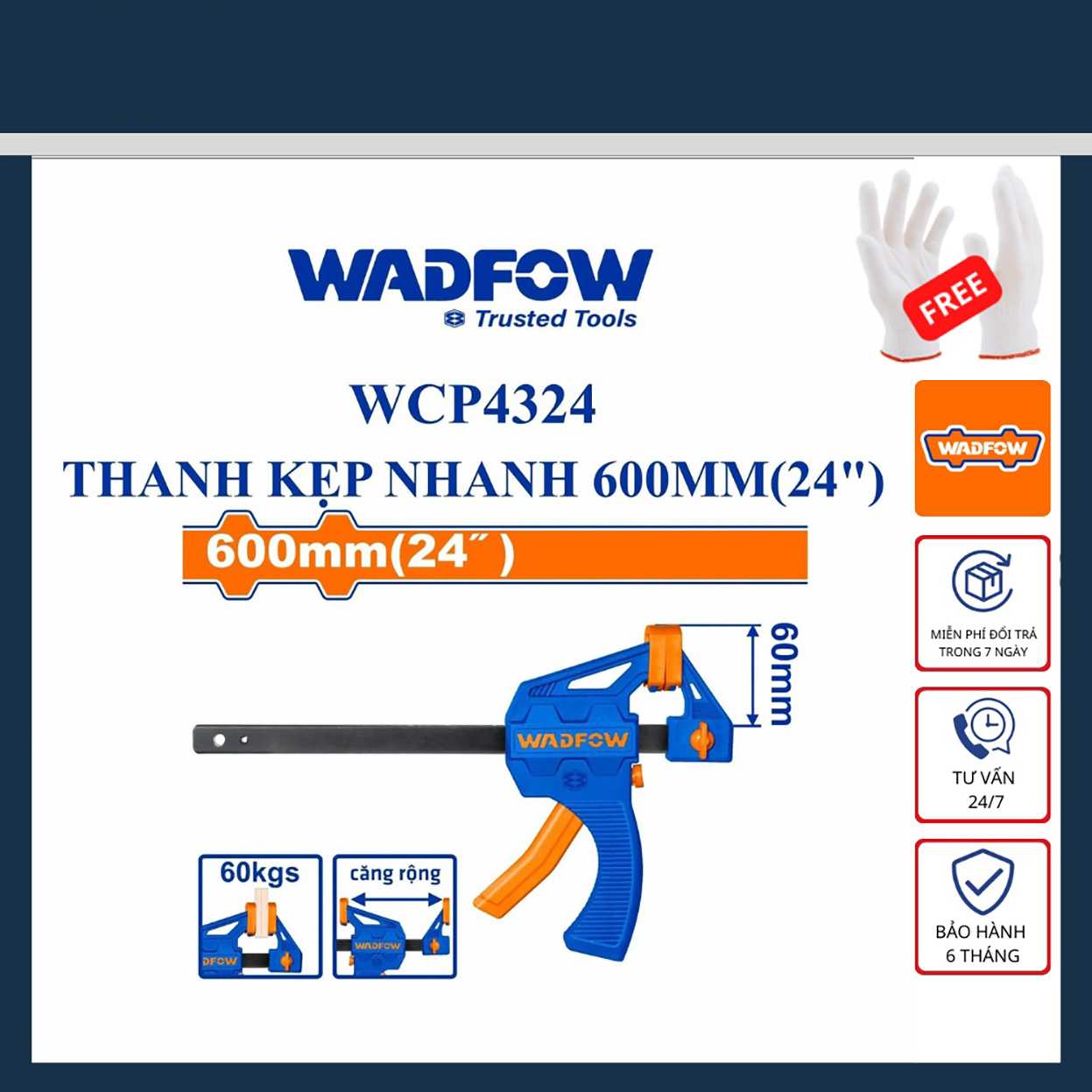 Hình ảnh 5 của mặt hàng Thanh kẹp nhanh 600mm (24") Wadfow WCP4324