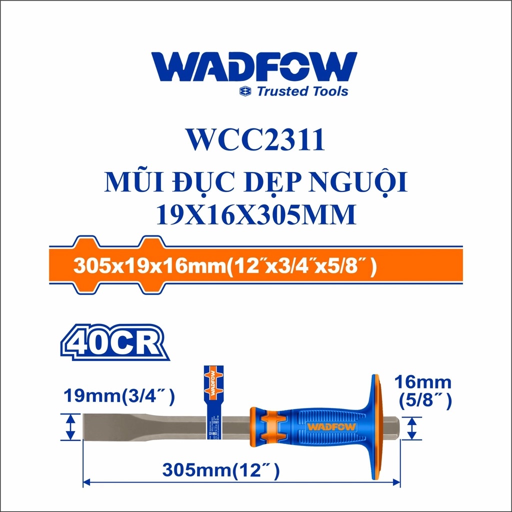 Hình ảnh 4 của mặt hàng Mũi đục dẹp nguội 19x16x305mm Wadfow WCC2311