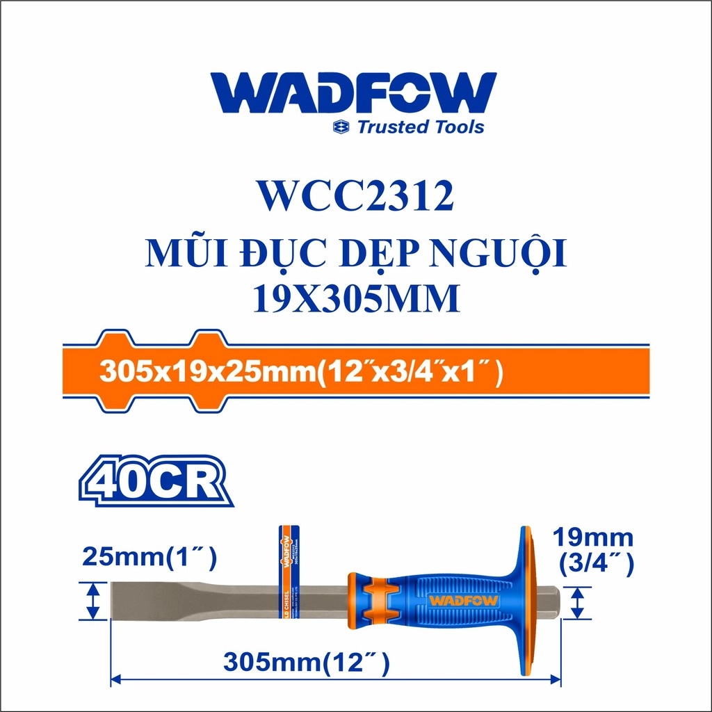 Hình ảnh 4 của mặt hàng Mũi đục dẹp nguội 19x305mm Wadfow WCC2312
