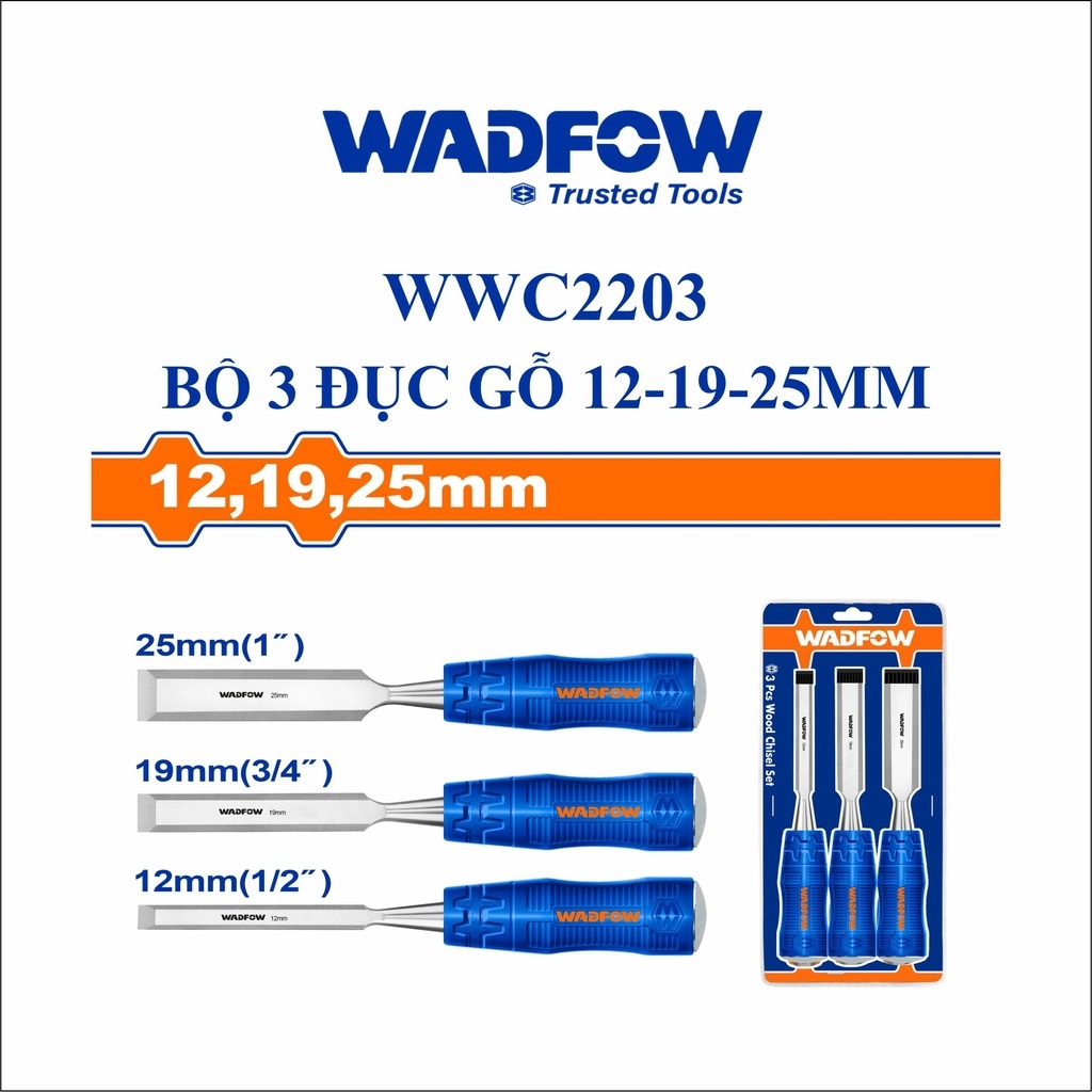 Hình ảnh 2 của mặt hàng Bộ 3 đục gỗ 12-19-25mm Wadfow WWC2203