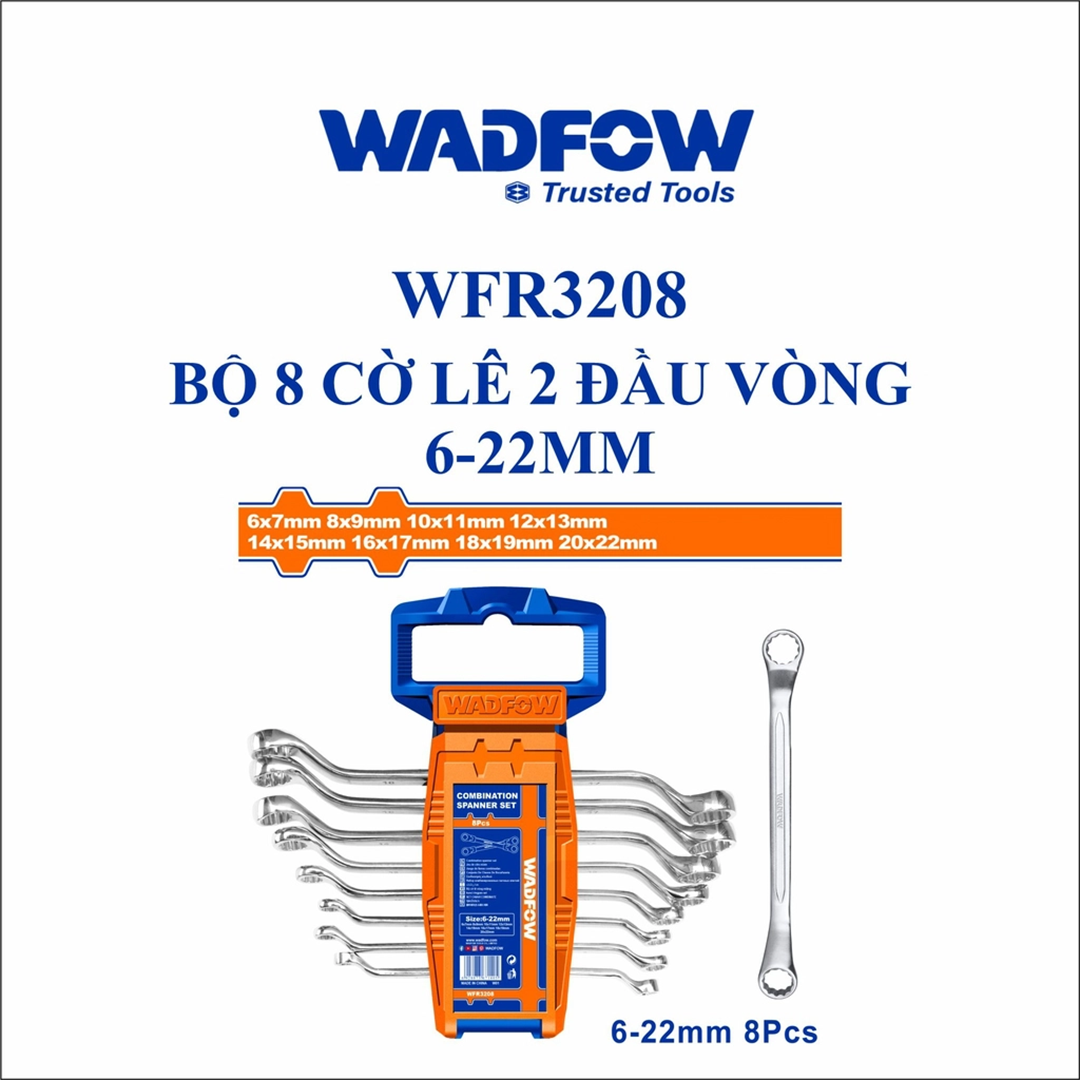 Hình ảnh 1 của mặt hàng Bộ 8 cờ lê 2 đầu vòng 6-22mm Wadfow WFR3208