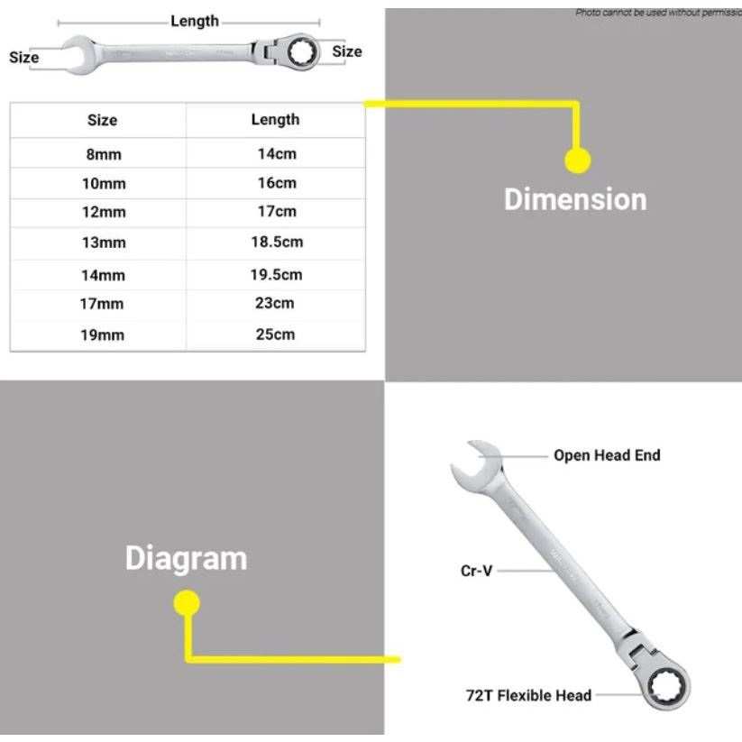 Hình ảnh 2 của mặt hàng Bộ 7 cờ lê miệng vòng xoay 180 độ Wadfow WSP5207