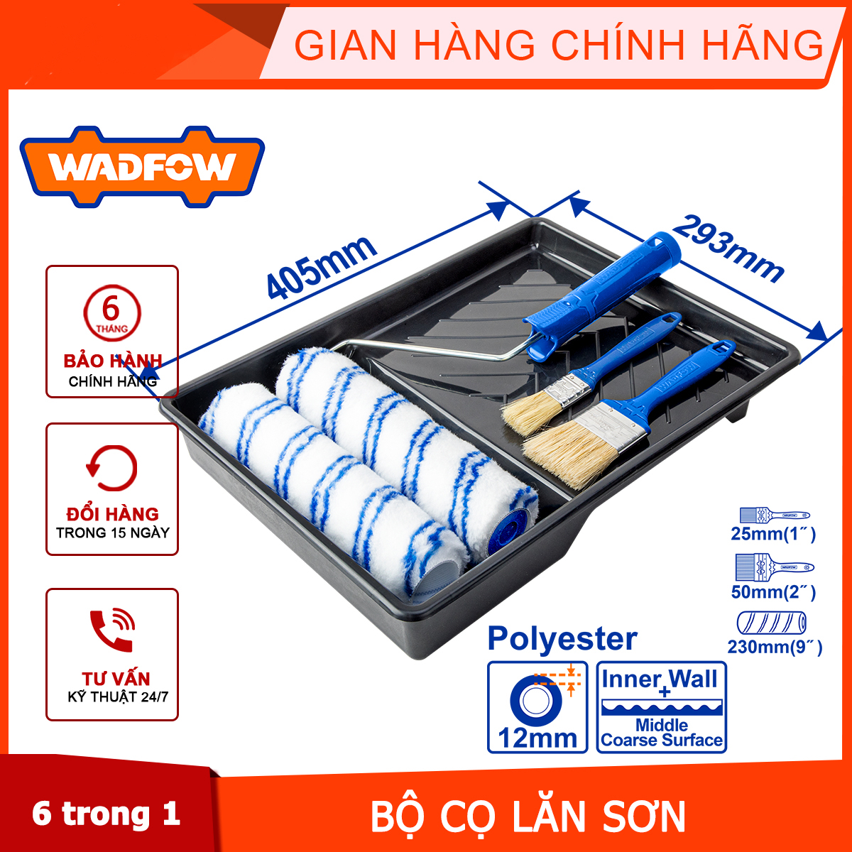 Hình ảnh 6 của mặt hàng Bộ khay, cọ, con lăn sơn 6 trong 1 Wadfow WCB3H62