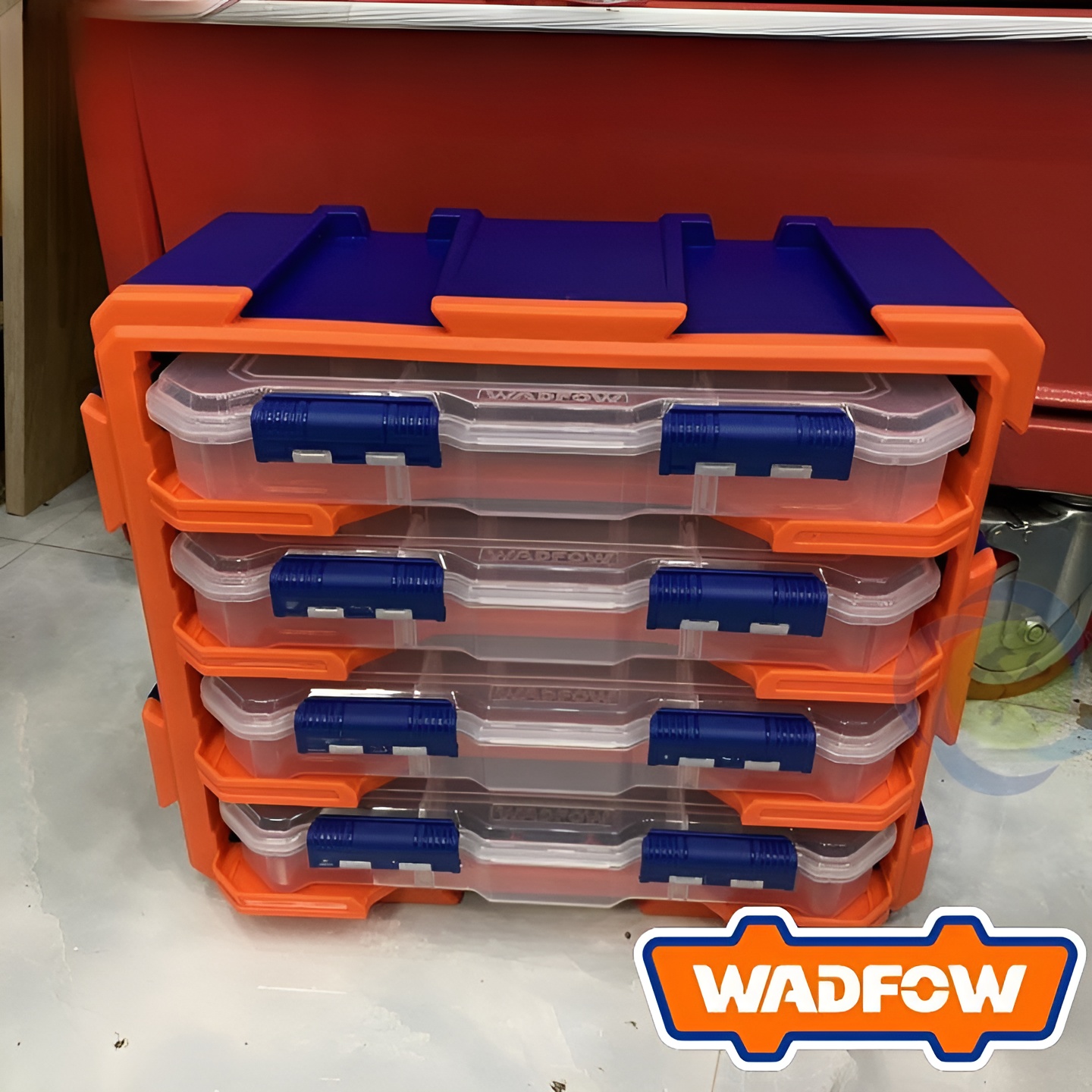 Hình ảnh 1 của mặt hàng Bộ tủ gồm 4 hộp nhựa chia 13 ngăn đựng linh kiện 380x182x320mm Wadfow WTB8344