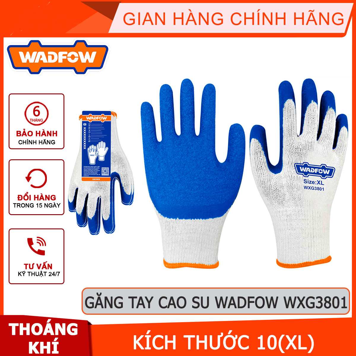 Hình ảnh 4 của mặt hàng Găng tay cao su XL thoáng khí Wadfow WXG3801