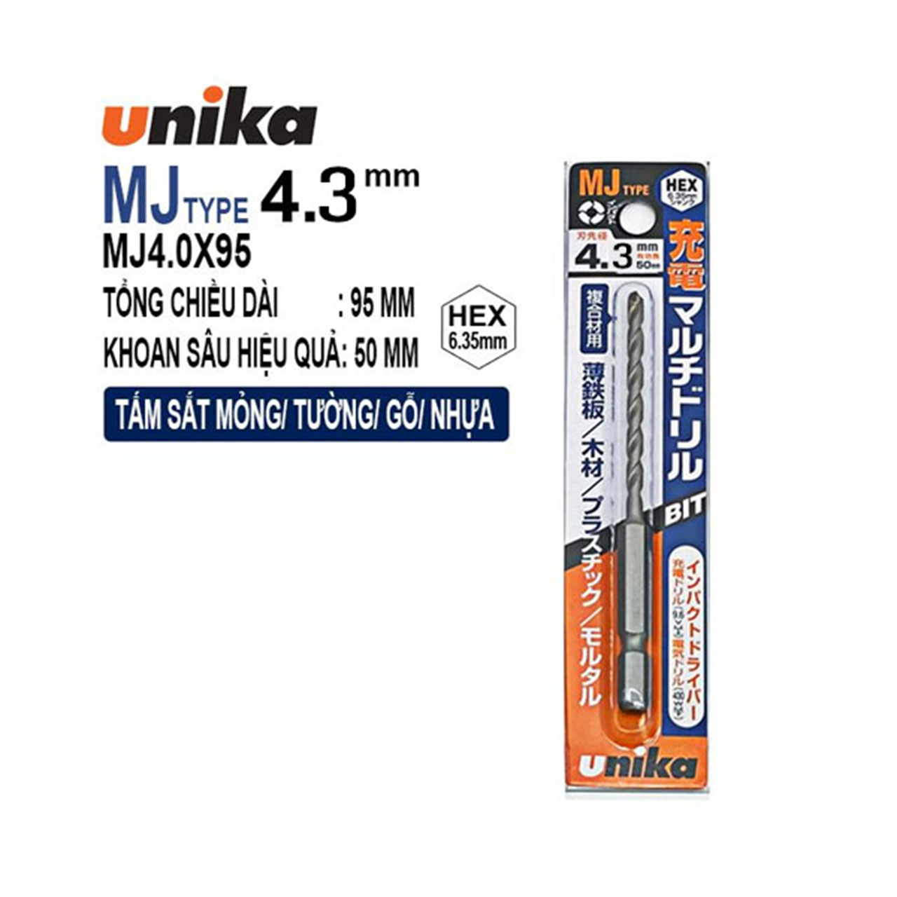 Hình ảnh 8 của mặt hàng Mũi khoan đa năng chuôi lục Ø4.3mm UNIKA MJ dài 95mm