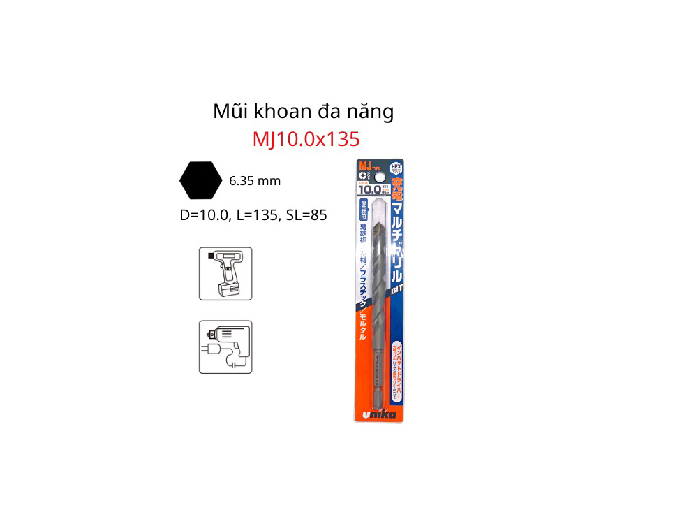 Hình ảnh 7 của mặt hàng Mũi khoan đa năng chuôi lục Ø10.0mm UNIKA MJ dài 135mm