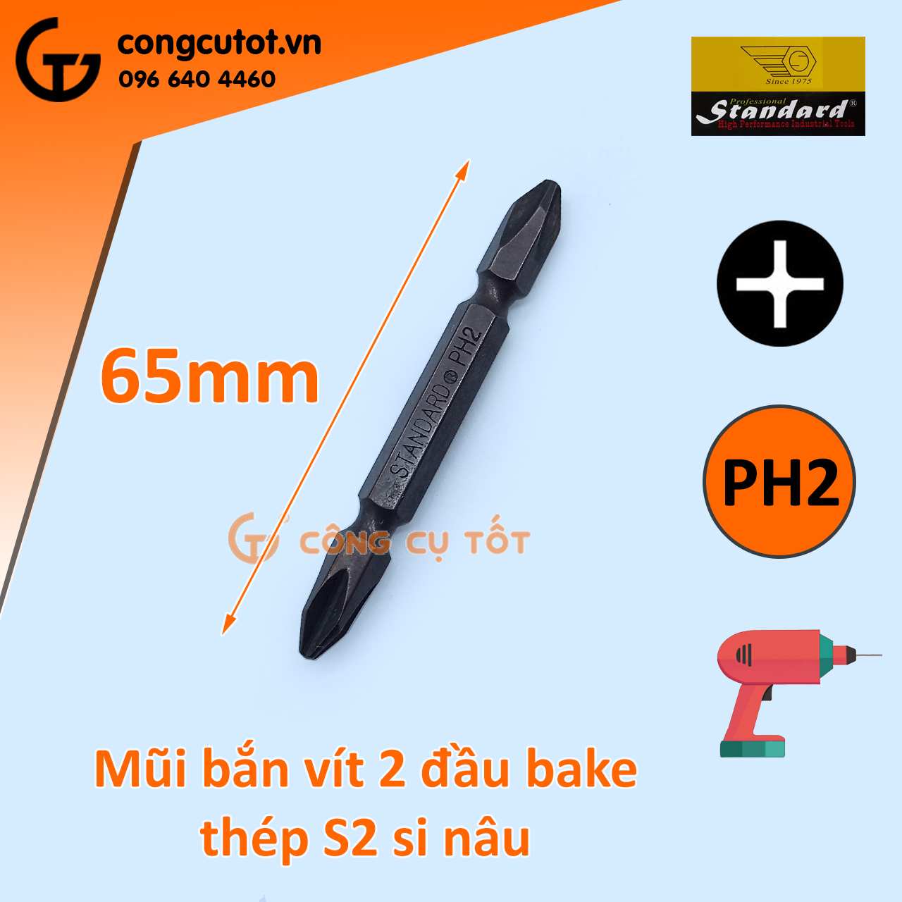 Hình ảnh 3 của mặt hàng Mũi bắn vít ngắn nâu PH2 65mm Sensh