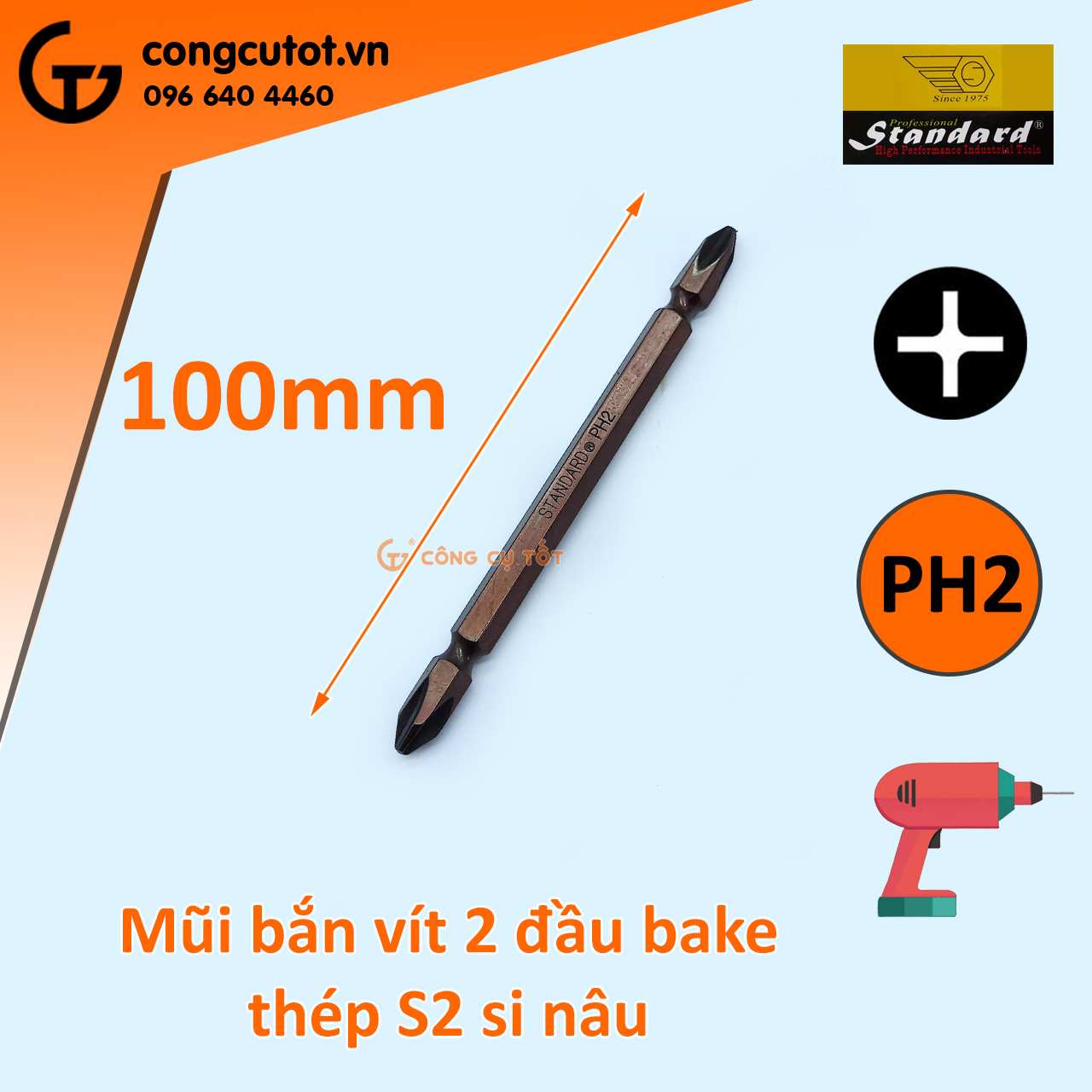 Hình ảnh 4 của mặt hàng Mũi bắn vít nâu dài PH2 100mm Sensh