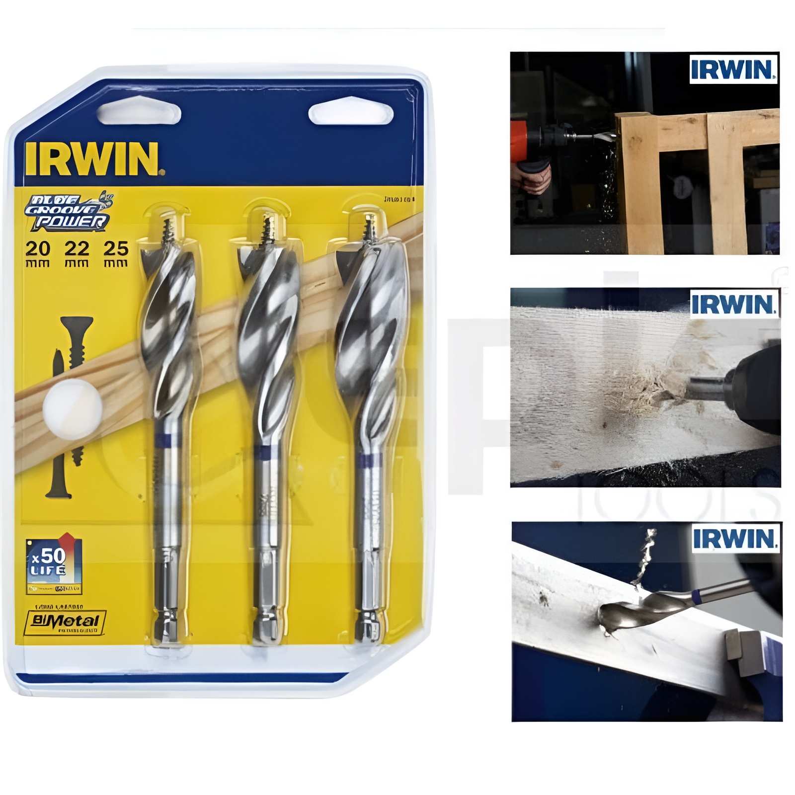 Hình ảnh 5 của mặt hàng Bộ 3 mũi khoan gỗ xoắn 20,22,25mm Irwin