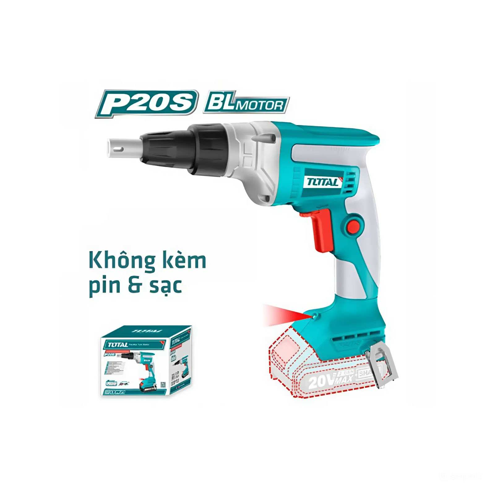 Hình ảnh 1 của mặt hàng Máy siết vít tường, thạch cao dùng pin Lithium-Ion 20V (không kèm pin & sạc) Total TDSLI2042006