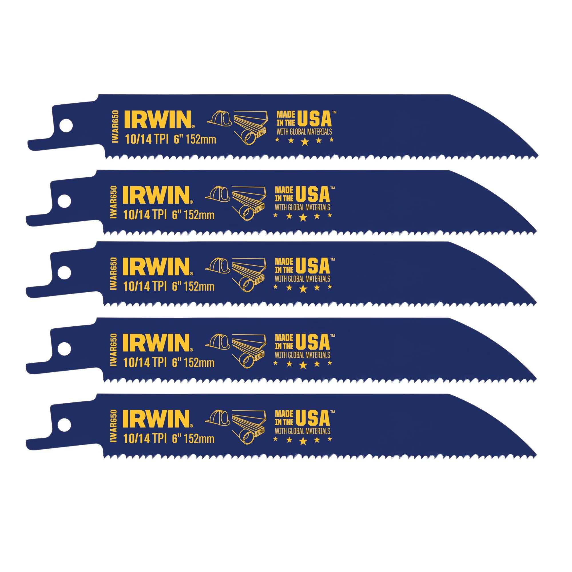 Hình ảnh 1 của mặt hàng Bộ 5 lưỡi cưa kiếm Bi-metal đa năng 10/14 TPI 6" Irwin