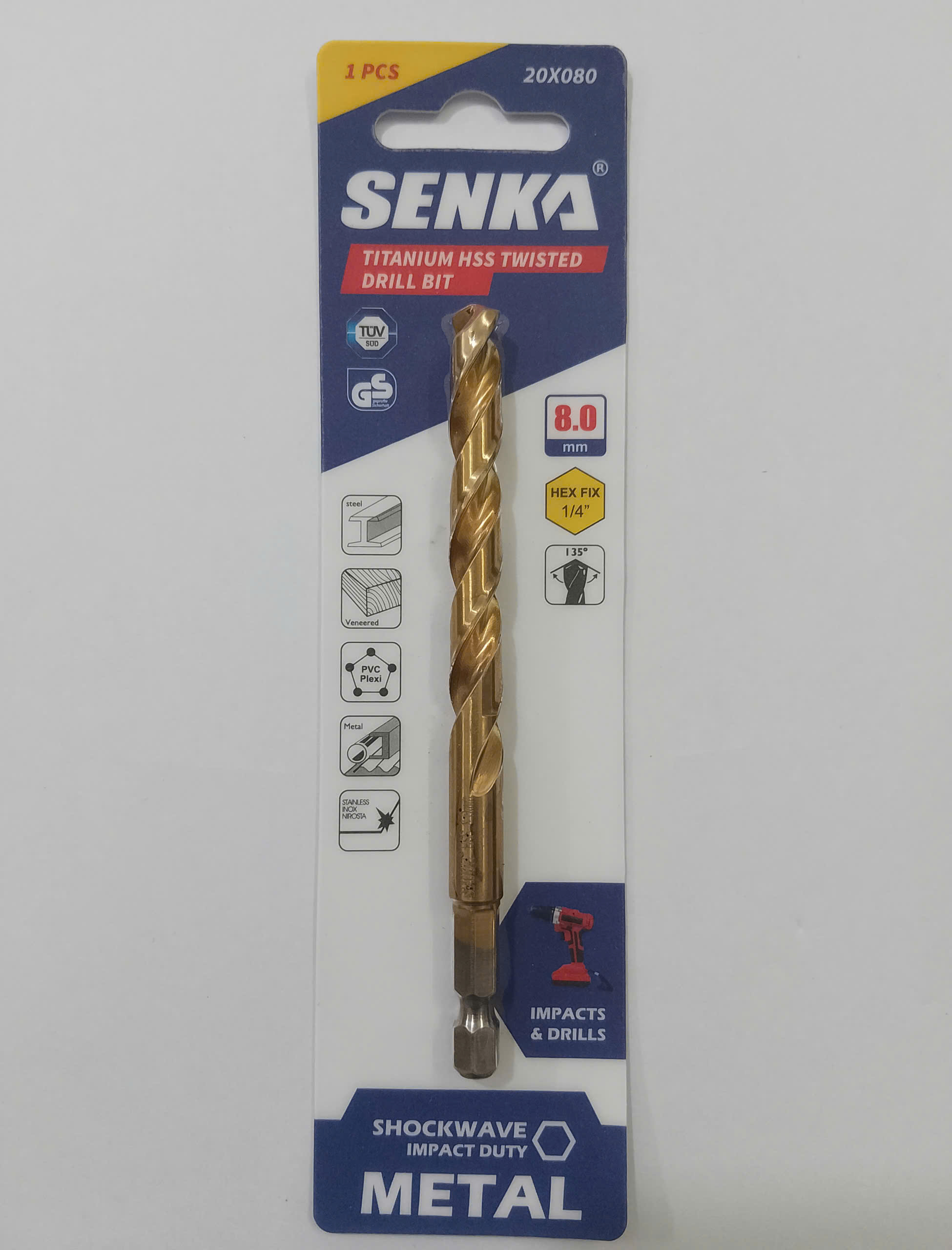 Hình ảnh 14 của mặt hàng Mũi khoan inox Ø8.0mm chuôi lục giác phủ titan vàng Senka