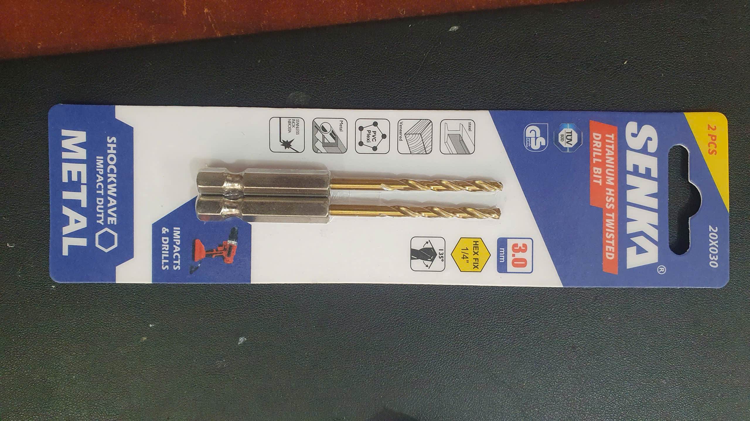 Hình ảnh 18 của mặt hàng Mũi khoan inox Ø3.0mm chuôi lục giác phủ titan vàng Senka (vỉ 2 mũi)