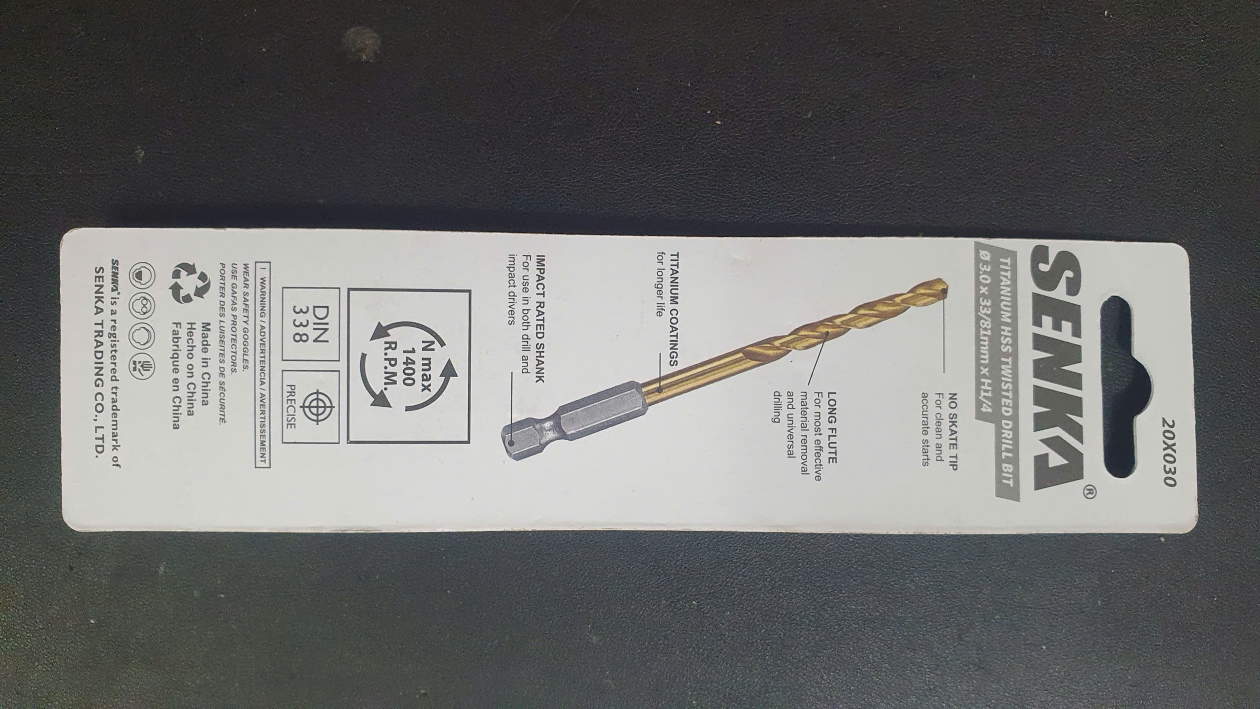 Hình ảnh 16 của mặt hàng Mũi khoan inox Ø3.0mm chuôi lục giác phủ titan vàng Senka (vỉ 2 mũi)