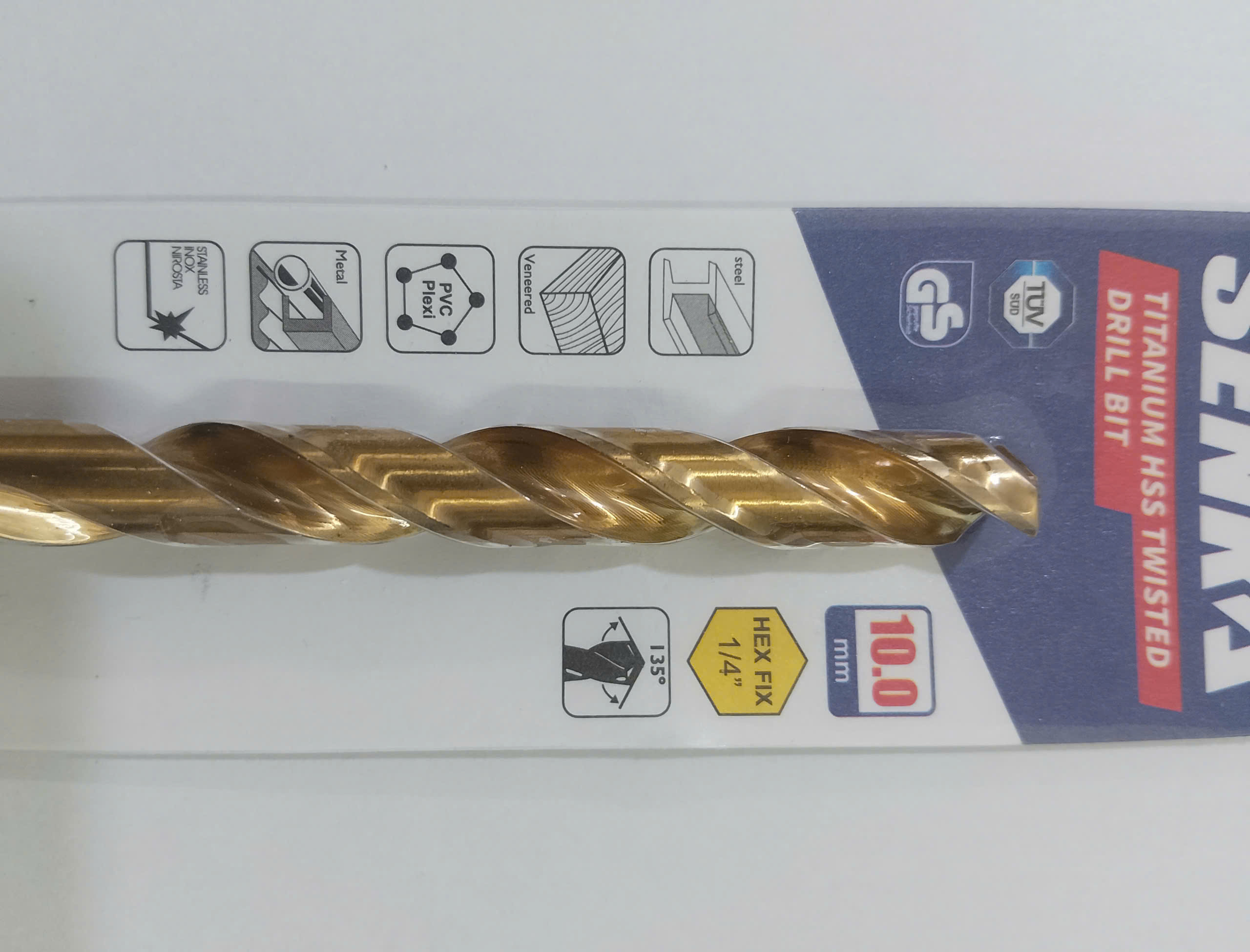 Hình ảnh 15 của mặt hàng Mũi khoan inox Ø10.0mm chuôi lục giác phủ titan vàng Senka