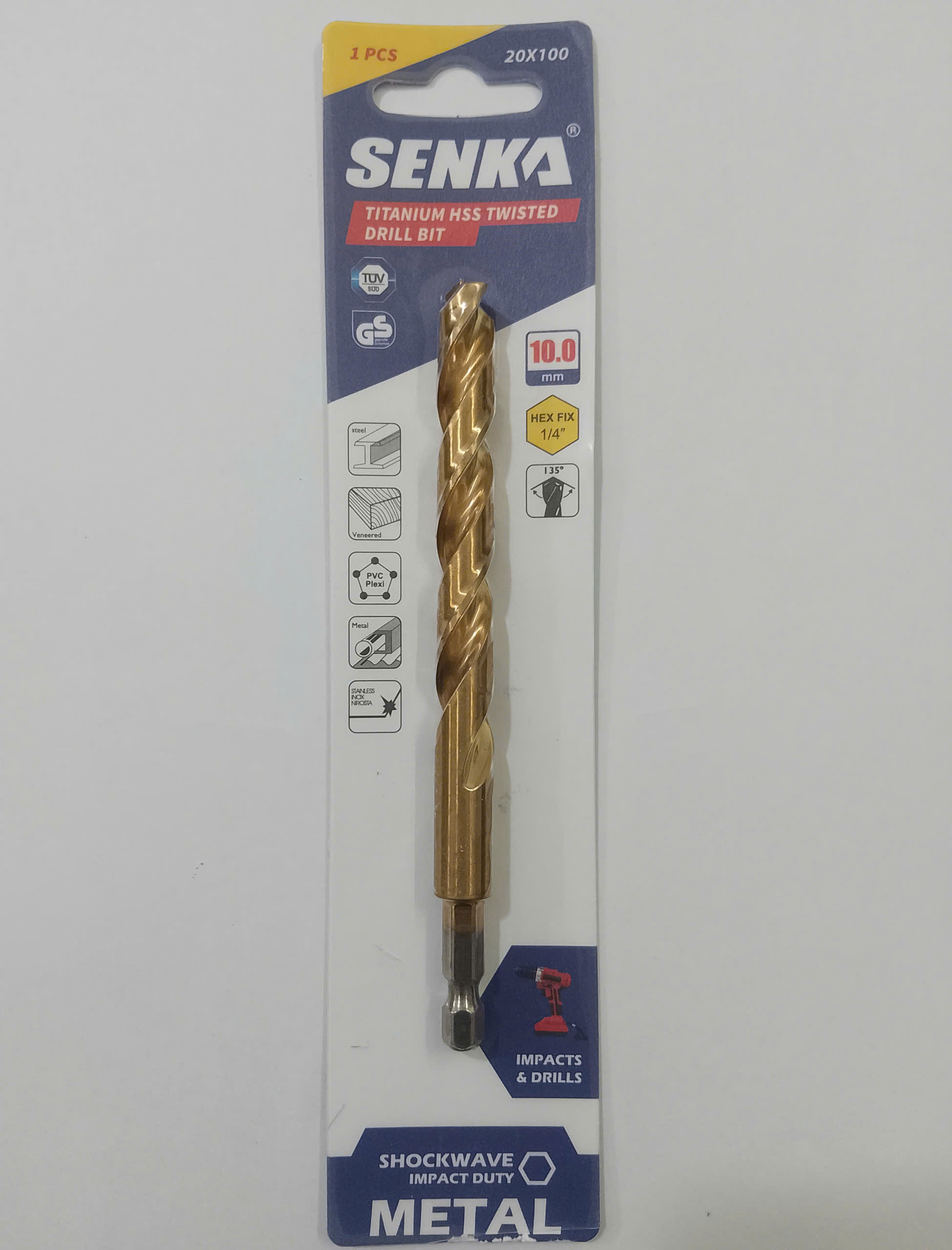 Hình ảnh 16 của mặt hàng Mũi khoan inox Ø10.0mm chuôi lục giác phủ titan vàng Senka