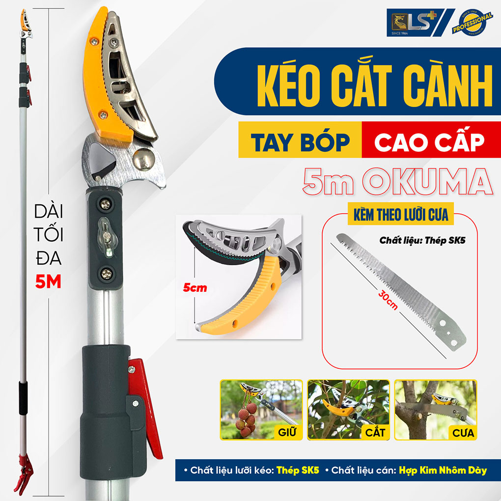 Hình ảnh 7 của mặt hàng Kéo cắt cành cao cấp tay bóp 5m Okuma