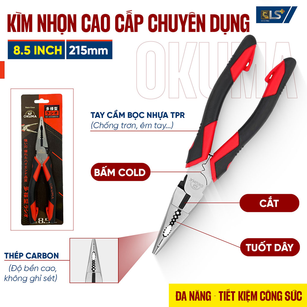 Hình ảnh 5 của mặt hàng Kìm nhọn thợ điện chuyên dụng cao cấp 8.5" Okuma