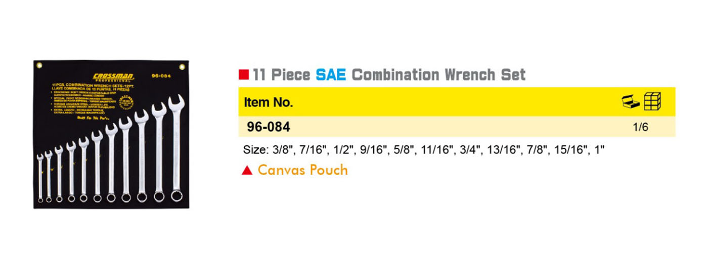 Hình ảnh 1 của mặt hàng Bộ cờ lê vòng miệng 11 món hệ inch Crossman